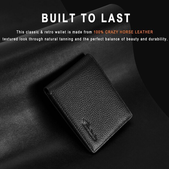 ⚡Travelambo Men Lychee Black Genuine Leather Handmade Bifold Stylish Wallets - Picture 2 of 9